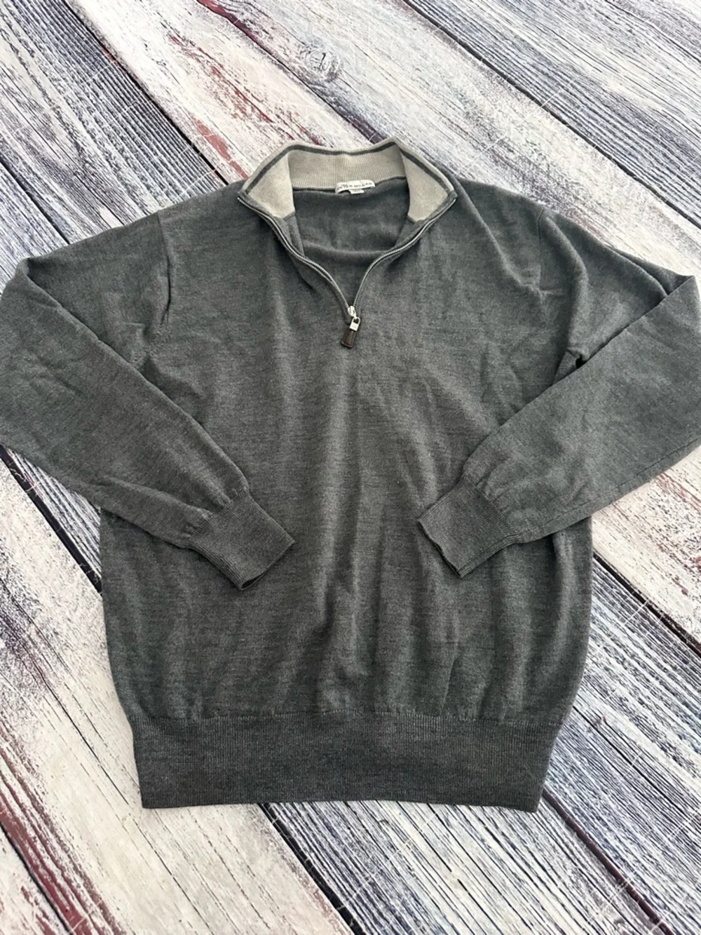 Peter Millar Merino Wool/Silk Men's Charcoal 1/4 Zip-Neck Sweater